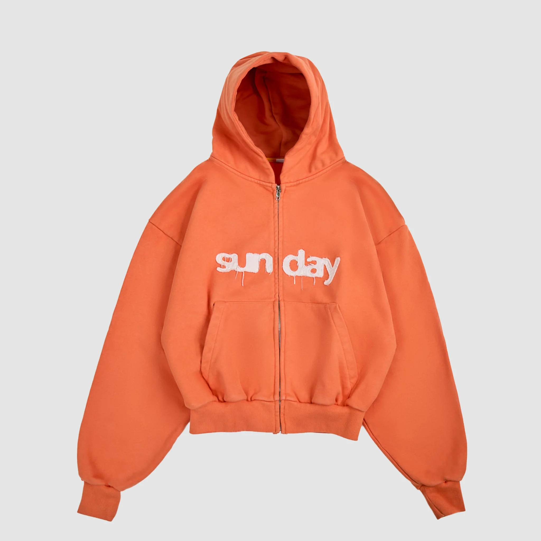 heavyweight applique zip-up vintage orange
