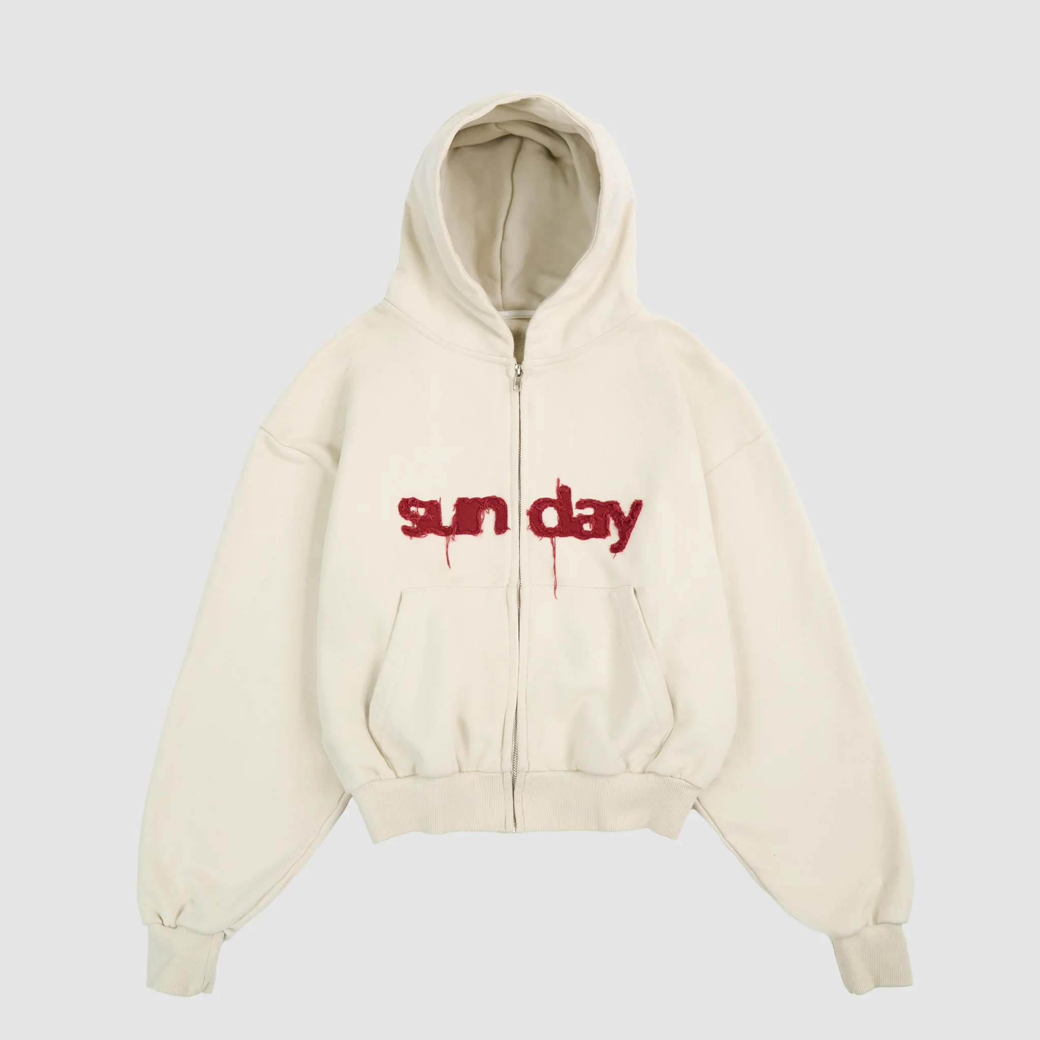 heavyweight appliqué zip-up off white